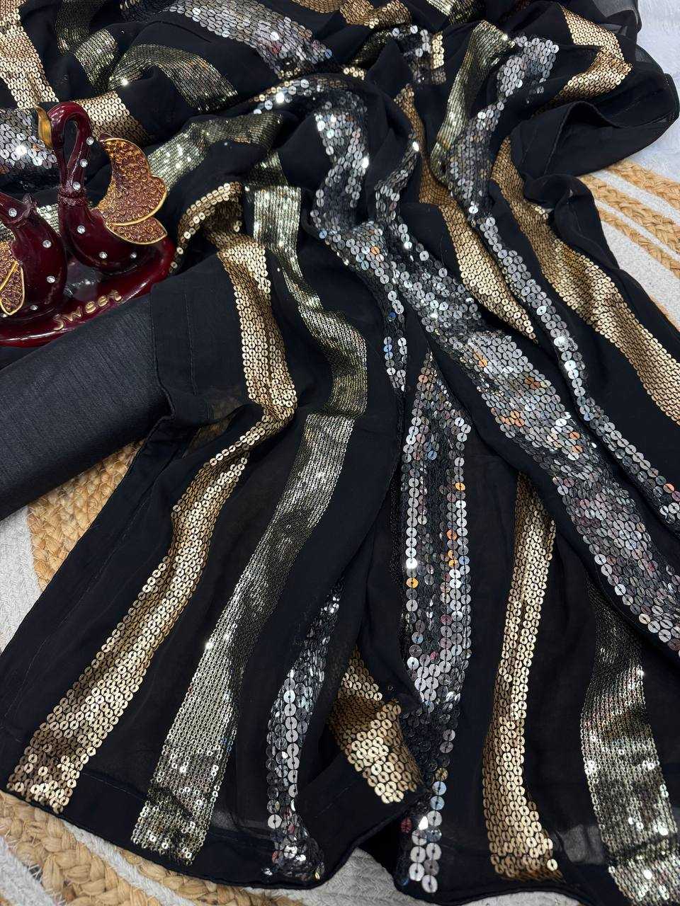 Ynf Georgette KESH151 5476 Sarees Wholesale Party Wear Sarees Fancy Sarees Sequins Work Saree Manufacturer