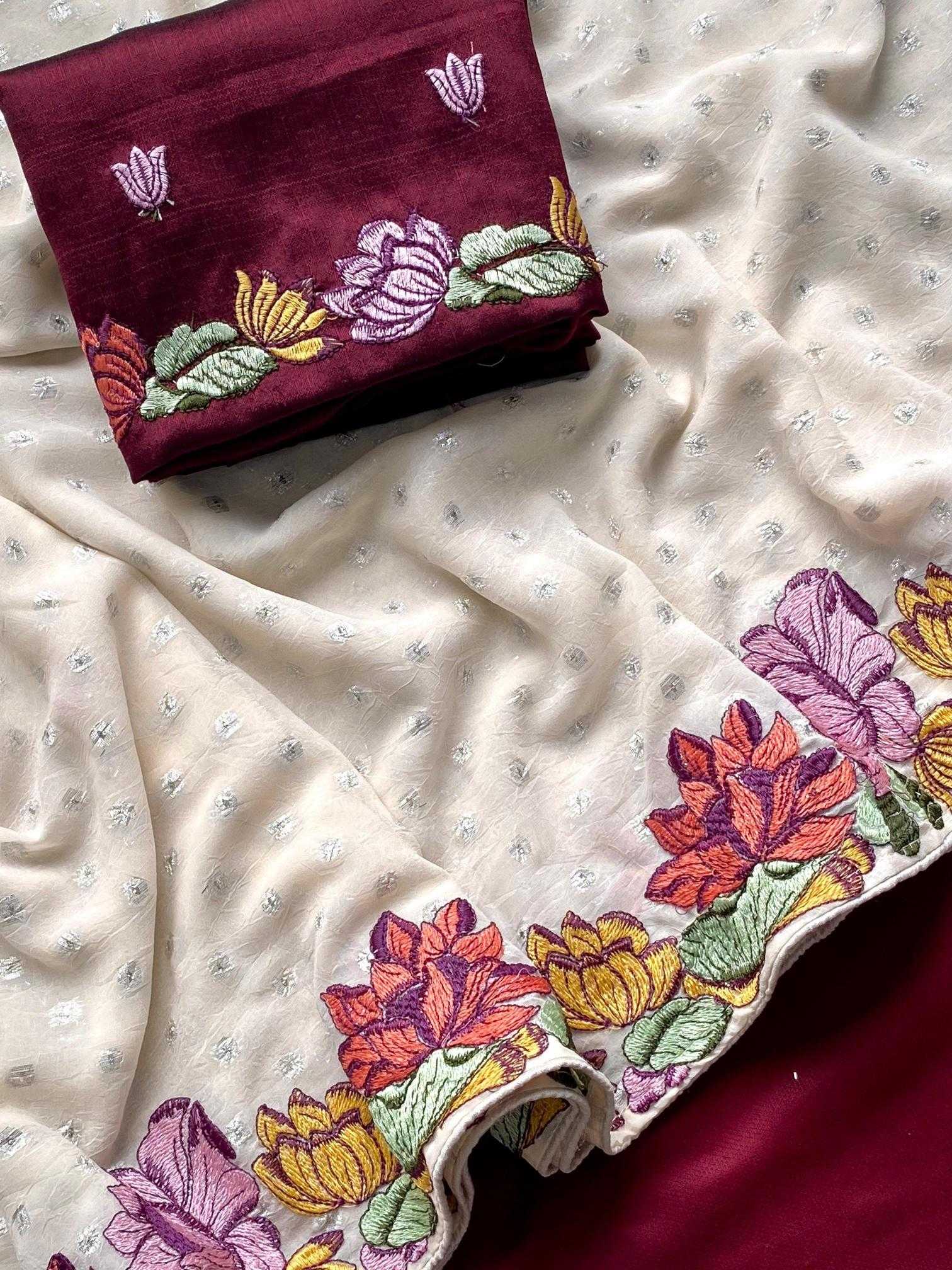 Ynf Georgette KESH249 Arti Sarees Festive Collections Wholesale Georgette Sarees White Sarees Onam Collections Manufacturer