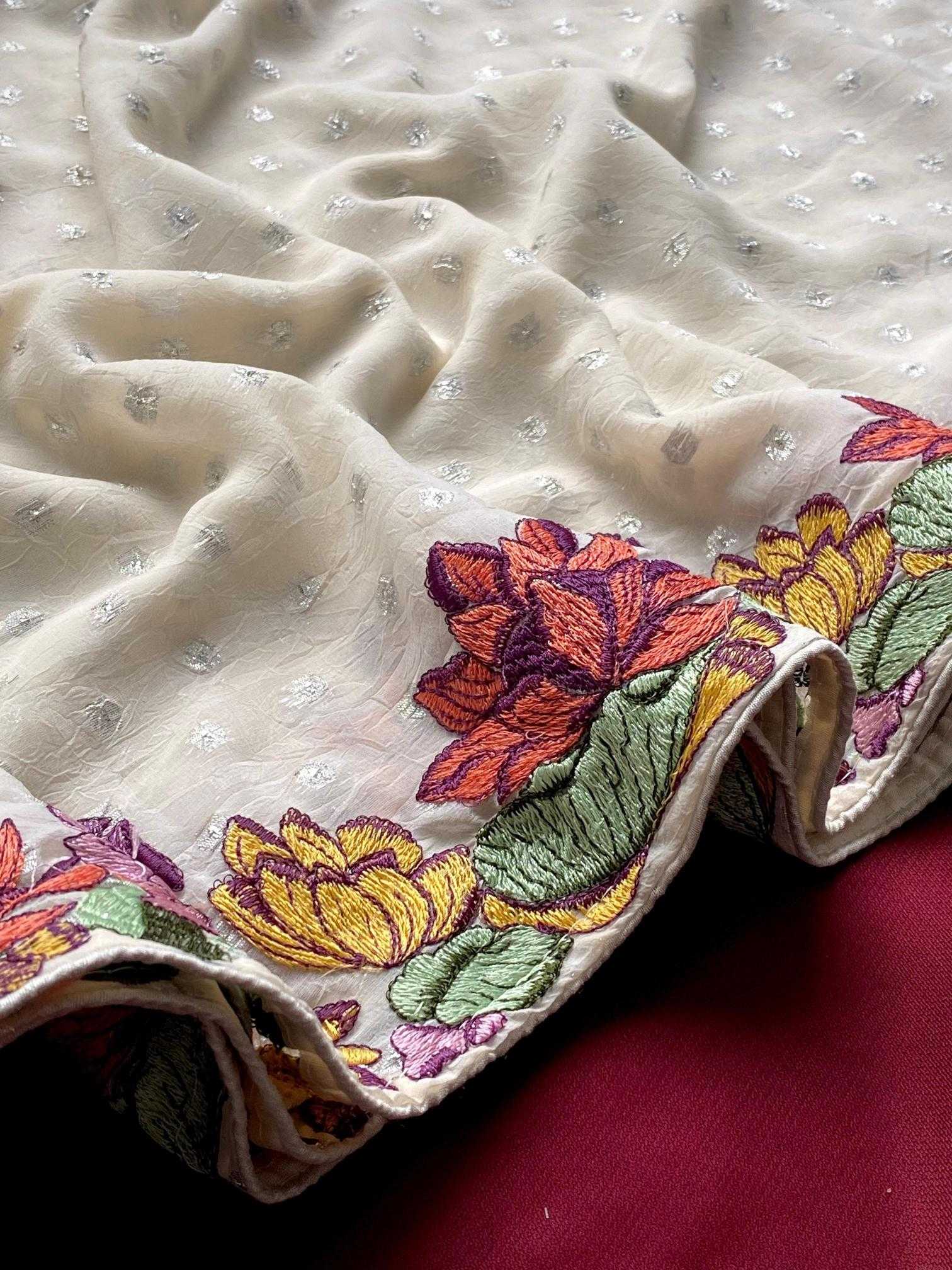 Ynf Georgette KESH249 Arti Sarees Festive Collections Wholesale Georgette Sarees White Sarees Onam Collections Manufacturer