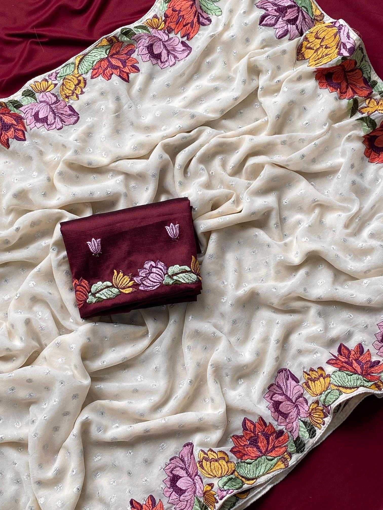 Ynf Georgette KESH249 Arti Sarees Festive Collections Wholesale Georgette Sarees White Sarees Onam Collections Manufacturer