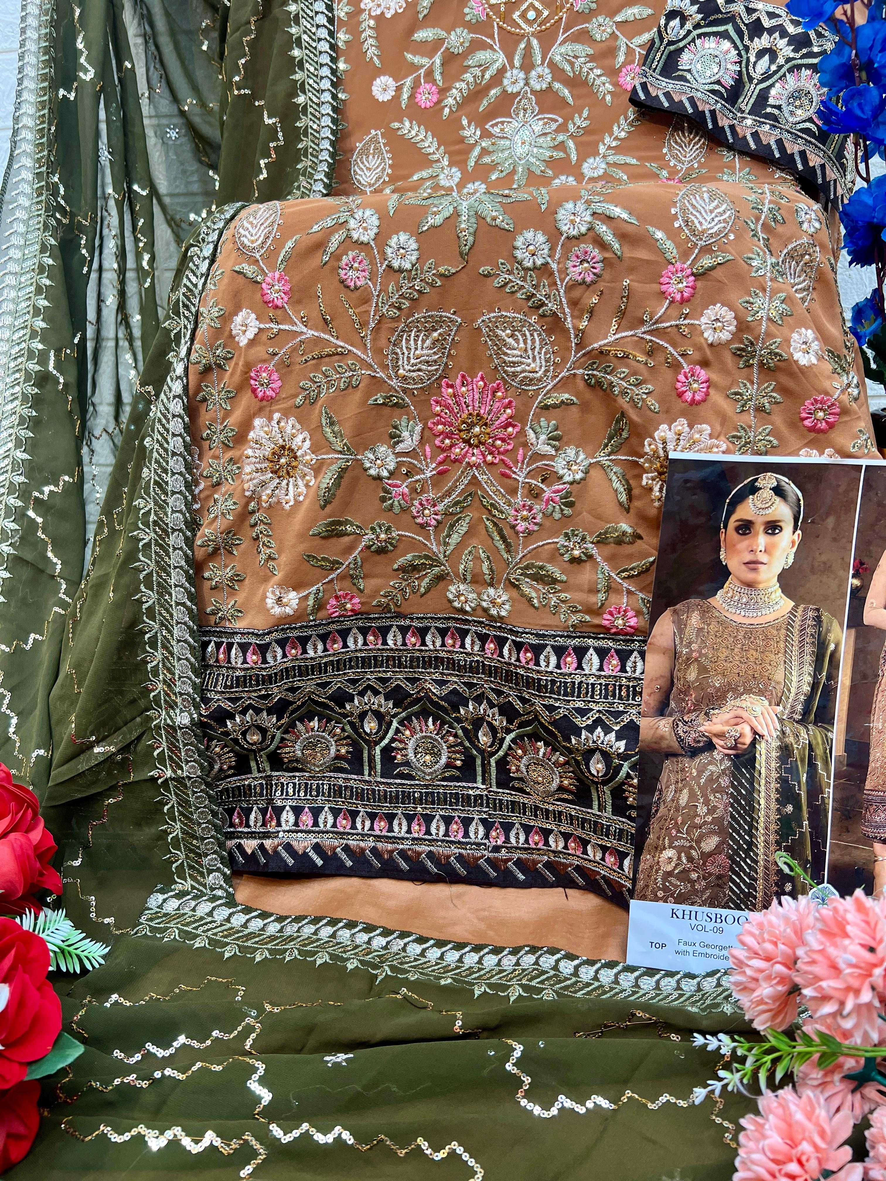 Ynf Georgette KESH444 KHUSBOO-VOL-9 10323 Suits & Dresses Wholesale Embroidery Suits Georgette Suit Designer Suits Manufacturer