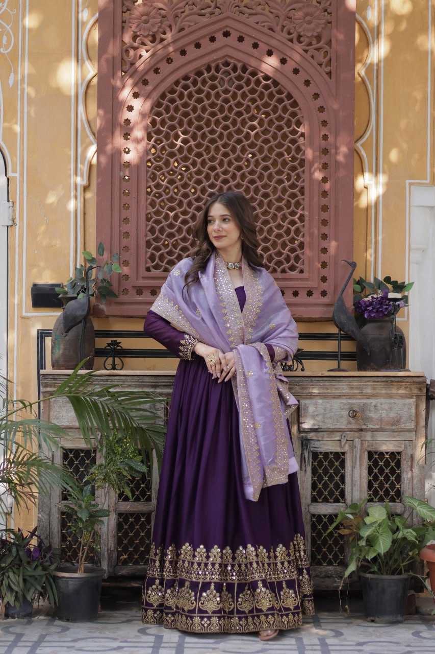 Ynf Georgette KESH489 1143 Gowns Wedding Collections Festive Collections Wholesale Embroidery Gowns Gown With Dupatta Full Sleeve Gowns Manufacturer