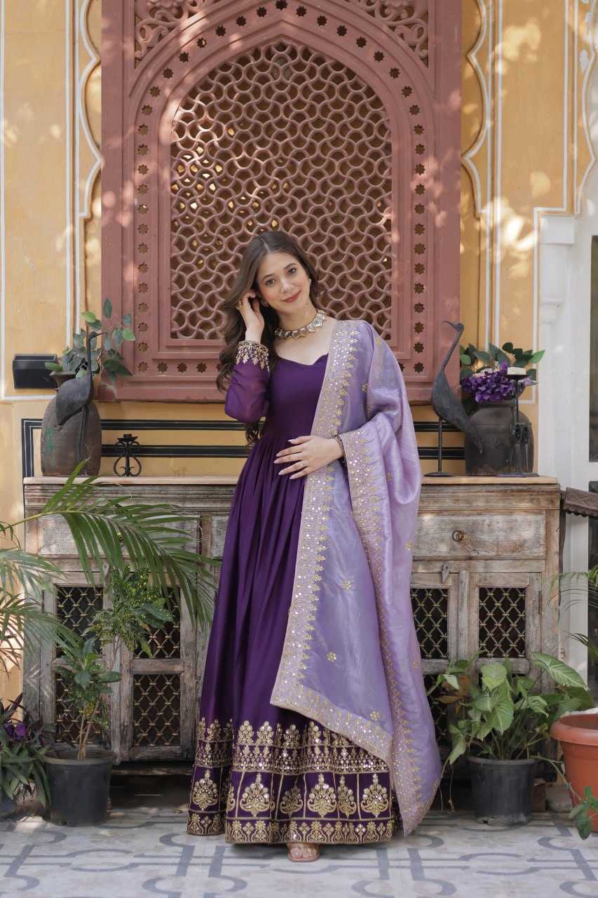 Ynf Georgette KESH489 1143 Gowns Wedding Collections Festive Collections Wholesale Embroidery Gowns Gown With Dupatta Full Sleeve Gowns Manufacturer