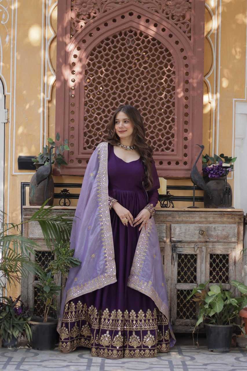 Ynf Georgette KESH489 1143 Gowns Wedding Collections Festive Collections Wholesale Embroidery Gowns Gown With Dupatta Full Sleeve Gowns Manufacturer