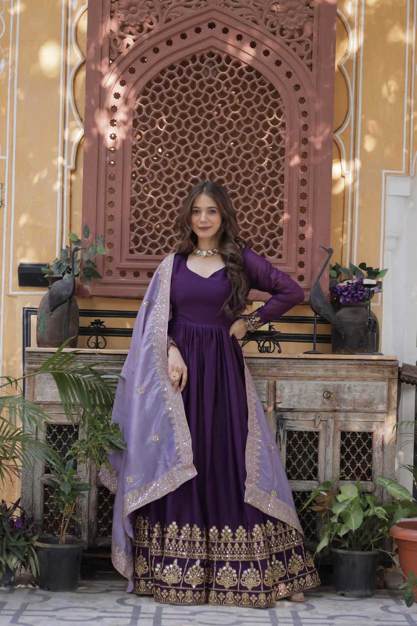 Ynf Georgette KESH489 1143 Gowns Wedding Collections Festive Collections Wholesale Embroidery Gowns Gown With Dupatta Full Sleeve Gowns Manufacturer