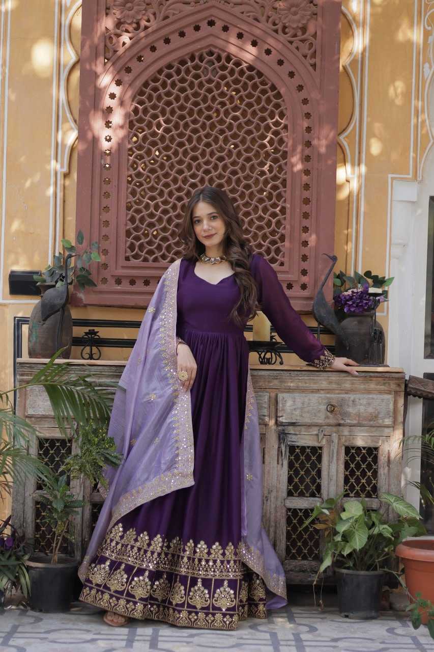 Ynf Georgette KESH489 1143 Gowns Wedding Collections Festive Collections Wholesale Embroidery Gowns Gown With Dupatta Full Sleeve Gowns Manufacturer