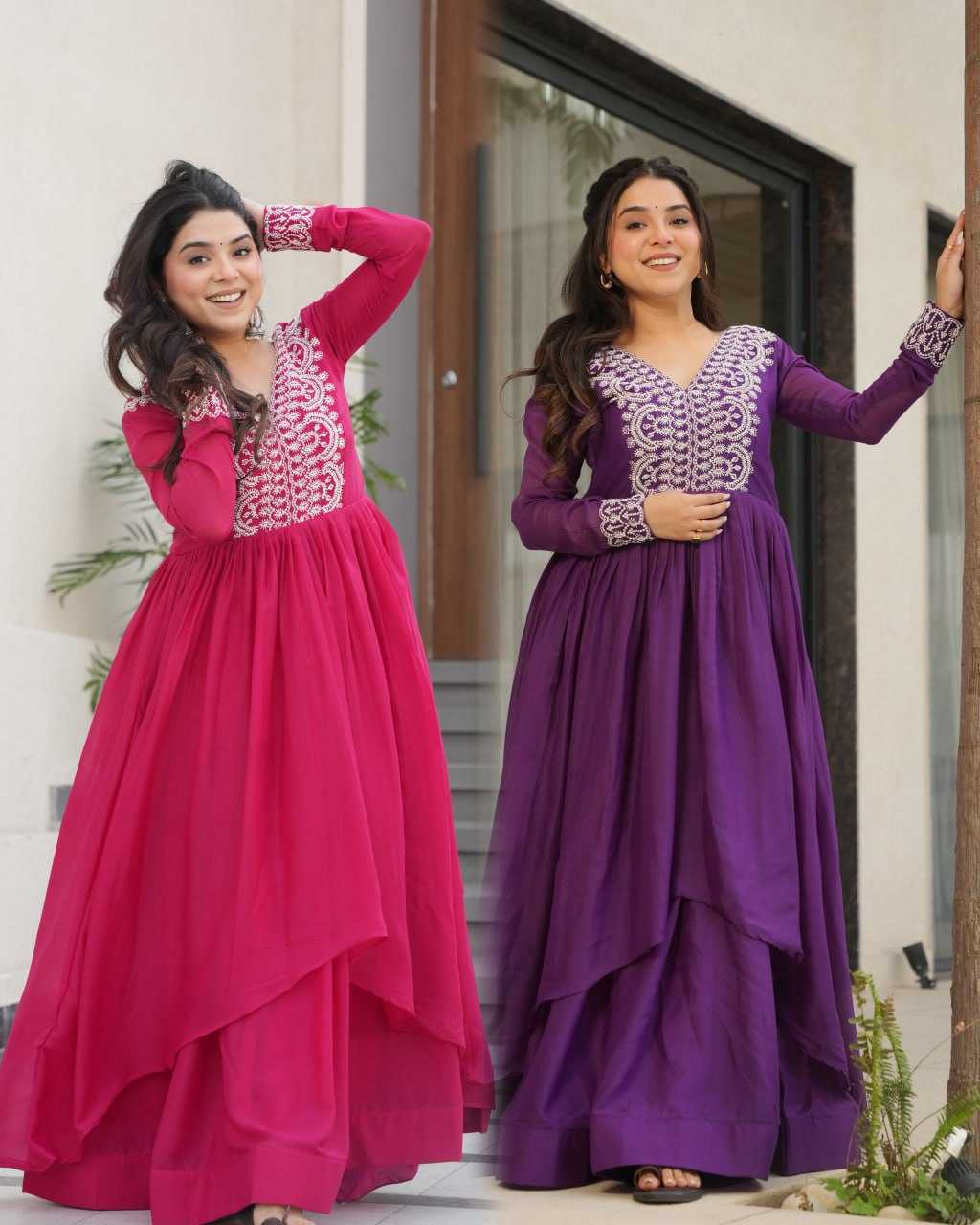 Ynf Georgette KESH489 1178 Gowns Wedding Collections Festive Collections Wholesale Embroidery Gowns Georgette Gown Full Sleeve Gowns Manufacturer