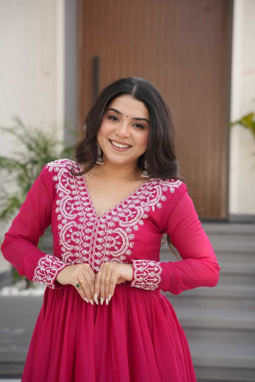 Ynf Georgette KESH489 1178 Gowns Wedding Collections Festive Collections Wholesale Embroidery Gowns Georgette Gown Full Sleeve Gowns Manufacturer