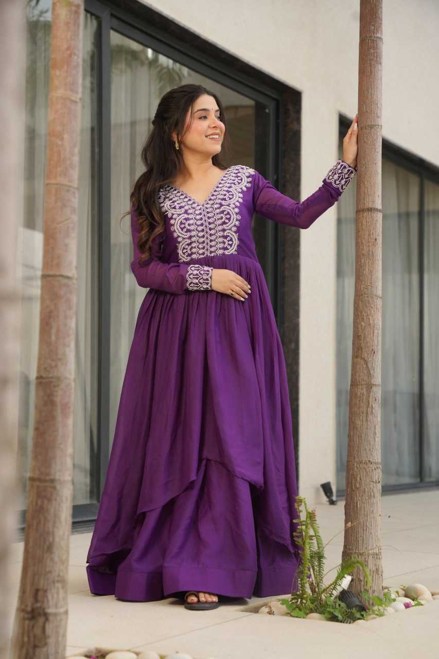 Ynf Georgette KESH489 1178 Gowns Wedding Collections Festive Collections Wholesale Embroidery Gowns Georgette Gown Full Sleeve Gowns Manufacturer