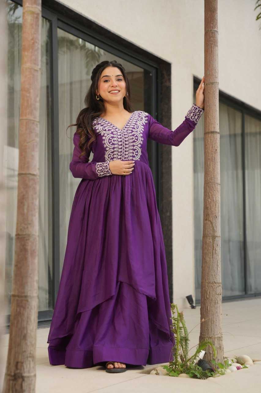 Ynf Georgette KESH489 1178 Gowns Wedding Collections Festive Collections Wholesale Embroidery Gowns Georgette Gown Full Sleeve Gowns Manufacturer