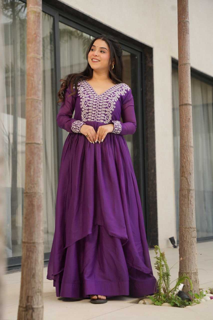 Ynf Georgette KESH489 1178 Gowns Wedding Collections Festive Collections Wholesale Embroidery Gowns Georgette Gown Full Sleeve Gowns Manufacturer