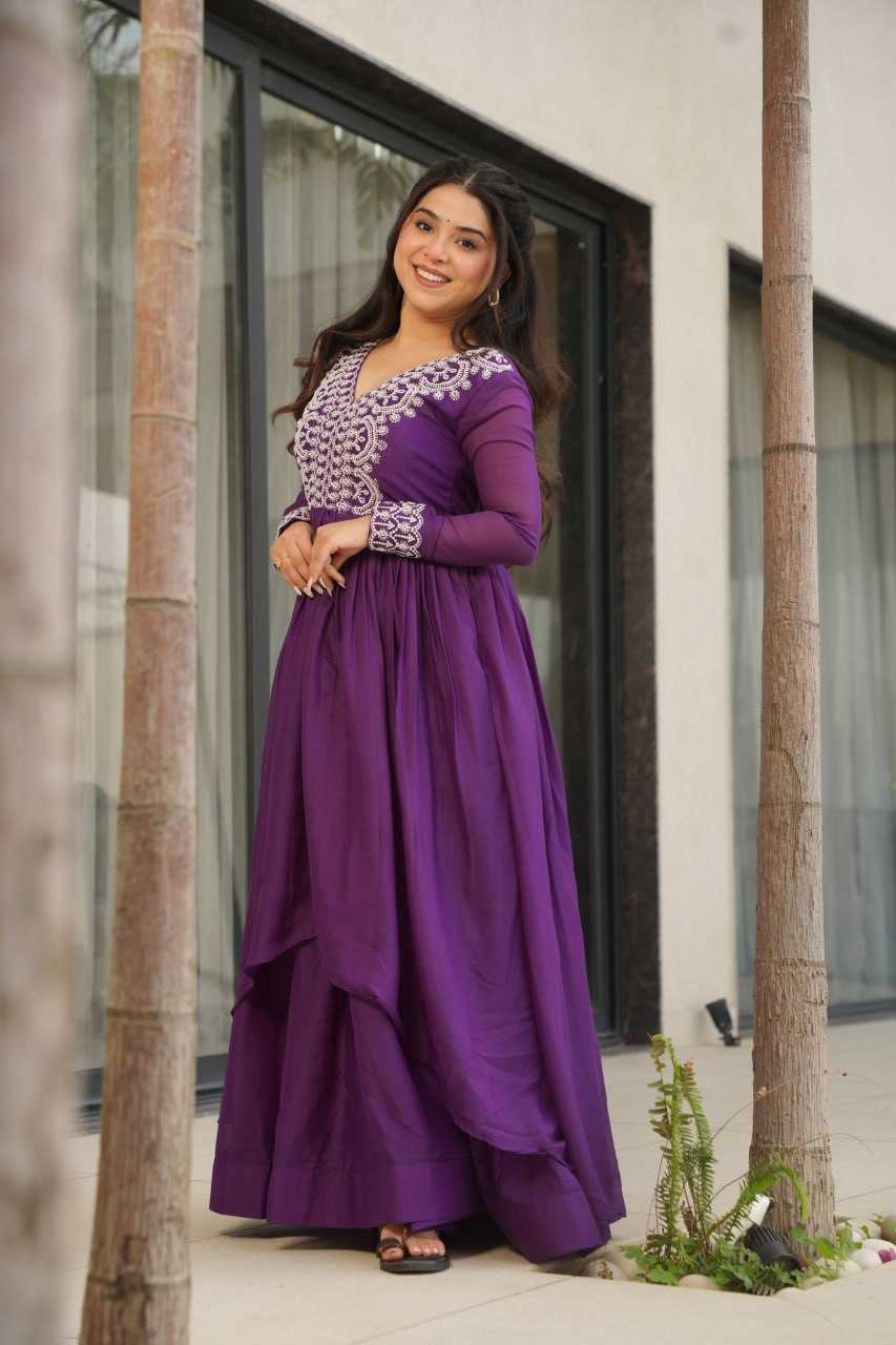 Ynf Georgette KESH489 1178 Gowns Wedding Collections Festive Collections Wholesale Embroidery Gowns Georgette Gown Full Sleeve Gowns Manufacturer