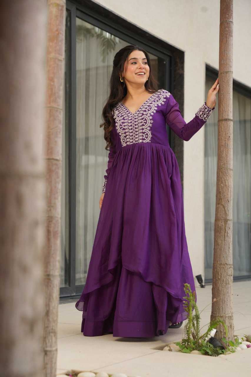 Ynf Georgette KESH489 1178 Gowns Wedding Collections Festive Collections Wholesale Embroidery Gowns Georgette Gown Full Sleeve Gowns Manufacturer