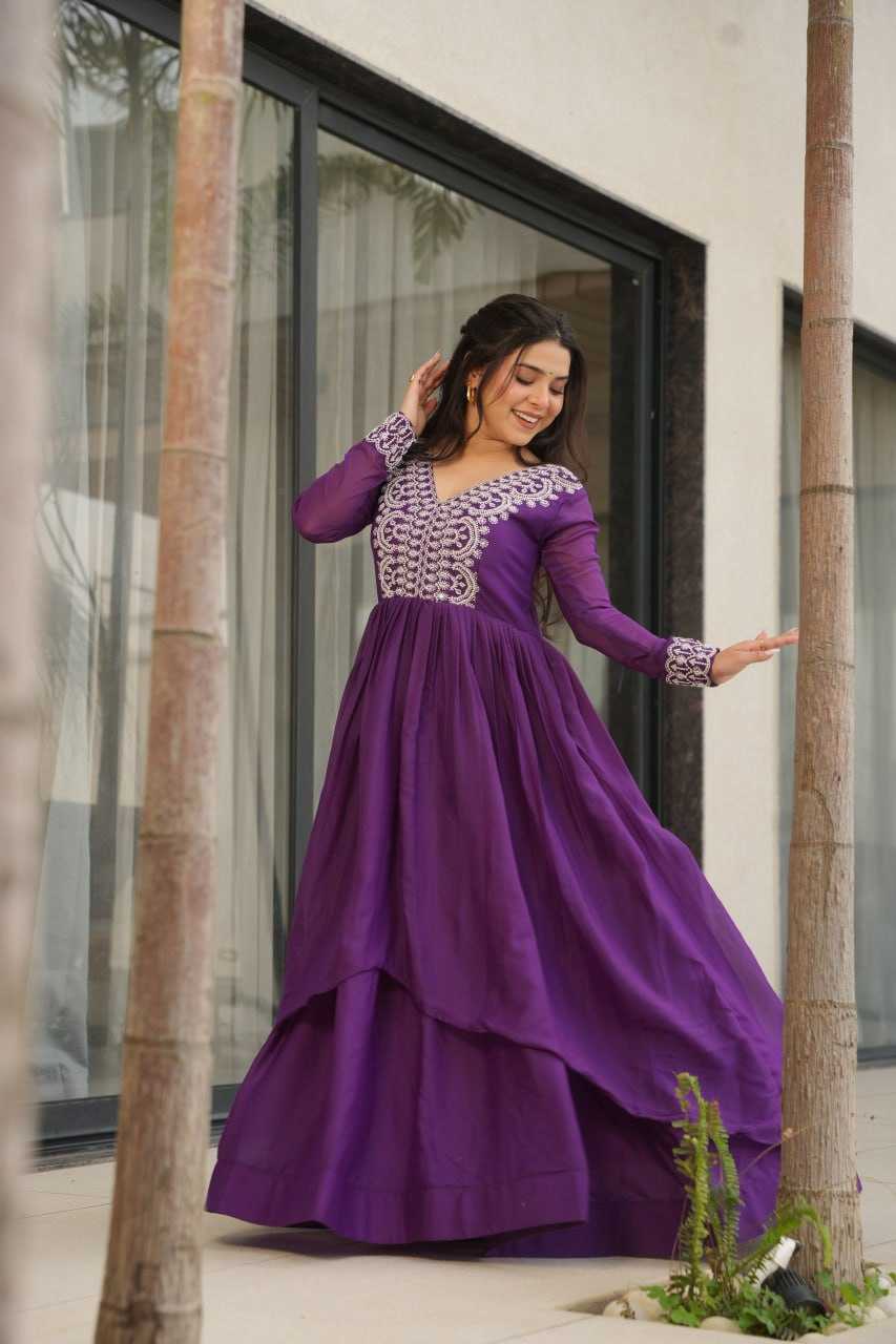 Ynf Georgette KESH489 1178 Gowns Wedding Collections Festive Collections Wholesale Embroidery Gowns Georgette Gown Full Sleeve Gowns Manufacturer