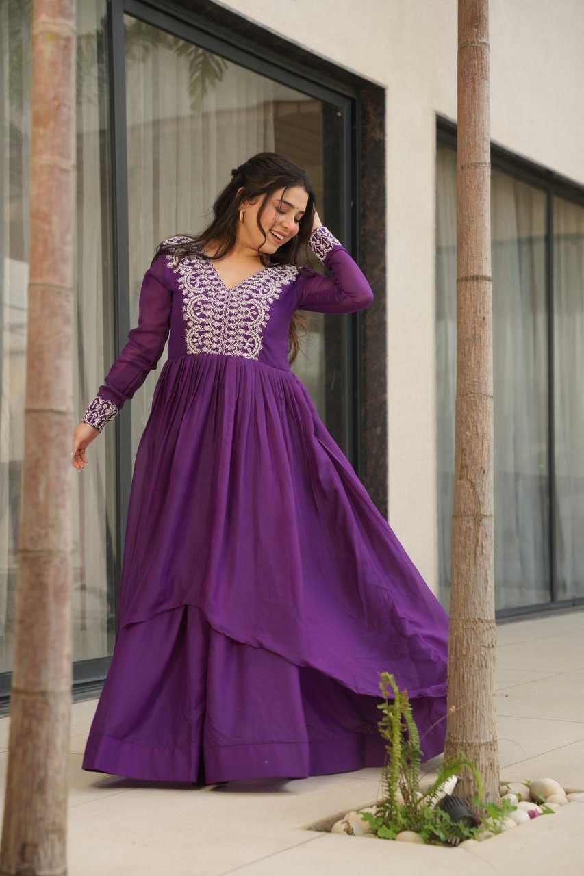 Ynf Georgette KESH489 1178 Gowns Wedding Collections Festive Collections Wholesale Embroidery Gowns Georgette Gown Full Sleeve Gowns Manufacturer