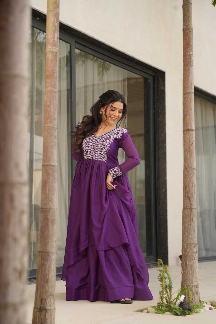 Ynf Georgette KESH489 1178 Gowns Wedding Collections Festive Collections Wholesale Embroidery Gowns Georgette Gown Full Sleeve Gowns Manufacturer