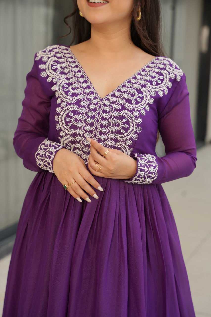 Ynf Georgette KESH489 1178 Gowns Wedding Collections Festive Collections Wholesale Embroidery Gowns Georgette Gown Full Sleeve Gowns Manufacturer