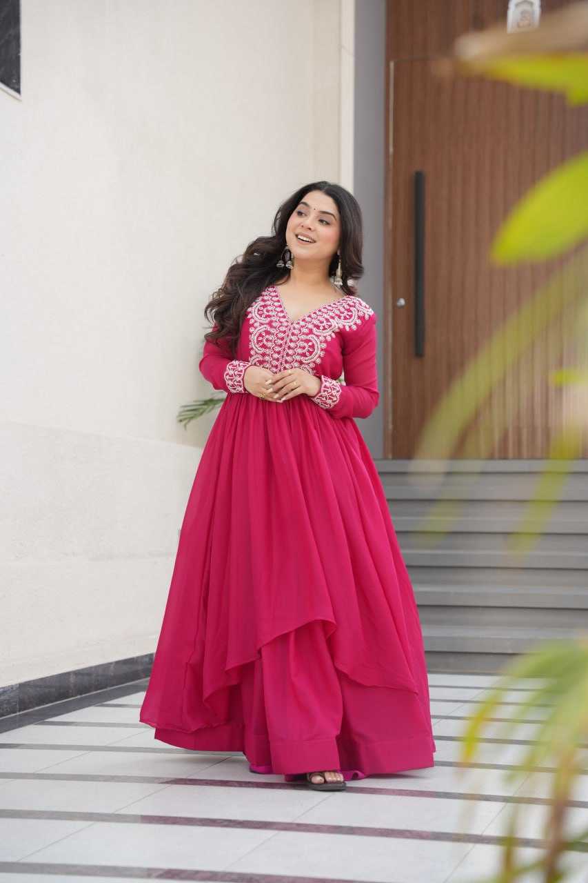Ynf Georgette KESH489 1178 Gowns Wedding Collections Festive Collections Wholesale Embroidery Gowns Georgette Gown Full Sleeve Gowns Manufacturer