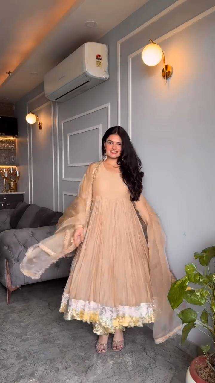 Ynf Georgette KESH499 3129 Gowns Wedding Collections Festive Collections Wholesale Georgette Gown Gown With Dupatta Full Sleeve Gowns Manufacturer