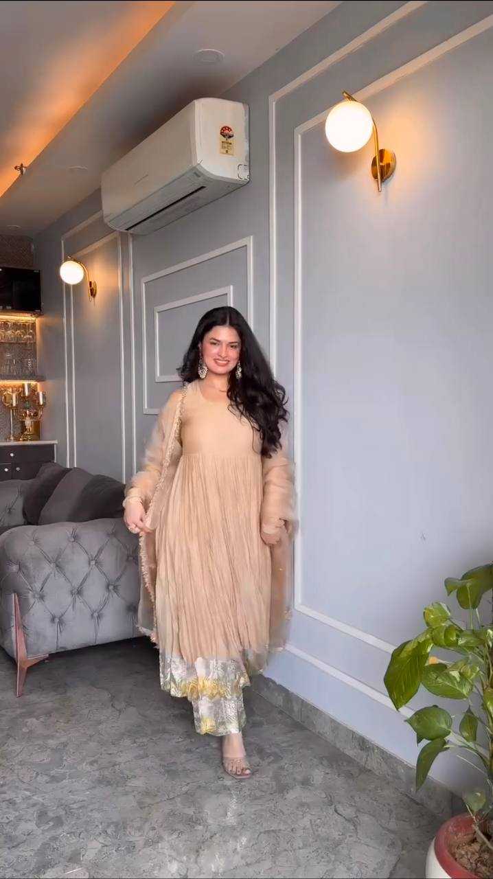 Ynf Georgette KESH499 3129 Gowns Wedding Collections Festive Collections Wholesale Georgette Gown Gown With Dupatta Full Sleeve Gowns Manufacturer
