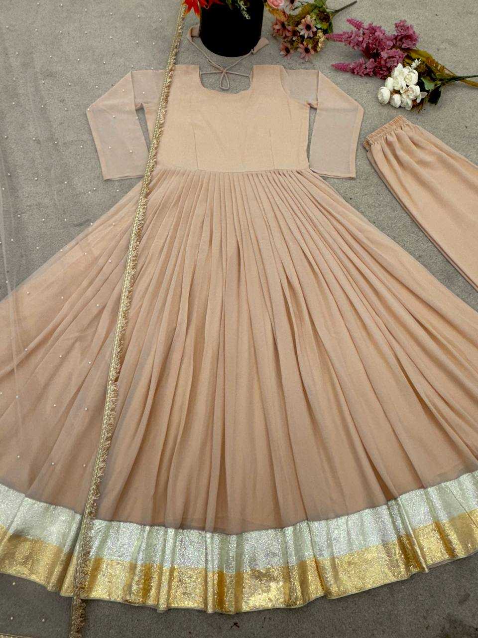 Ynf Georgette KESH499 3129 Gowns Wedding Collections Festive Collections Wholesale Georgette Gown Gown With Dupatta Full Sleeve Gowns Manufacturer