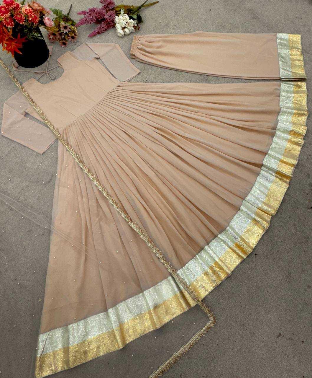 Ynf Georgette KESH499 3129 Gowns Wedding Collections Festive Collections Wholesale Georgette Gown Gown With Dupatta Full Sleeve Gowns Manufacturer