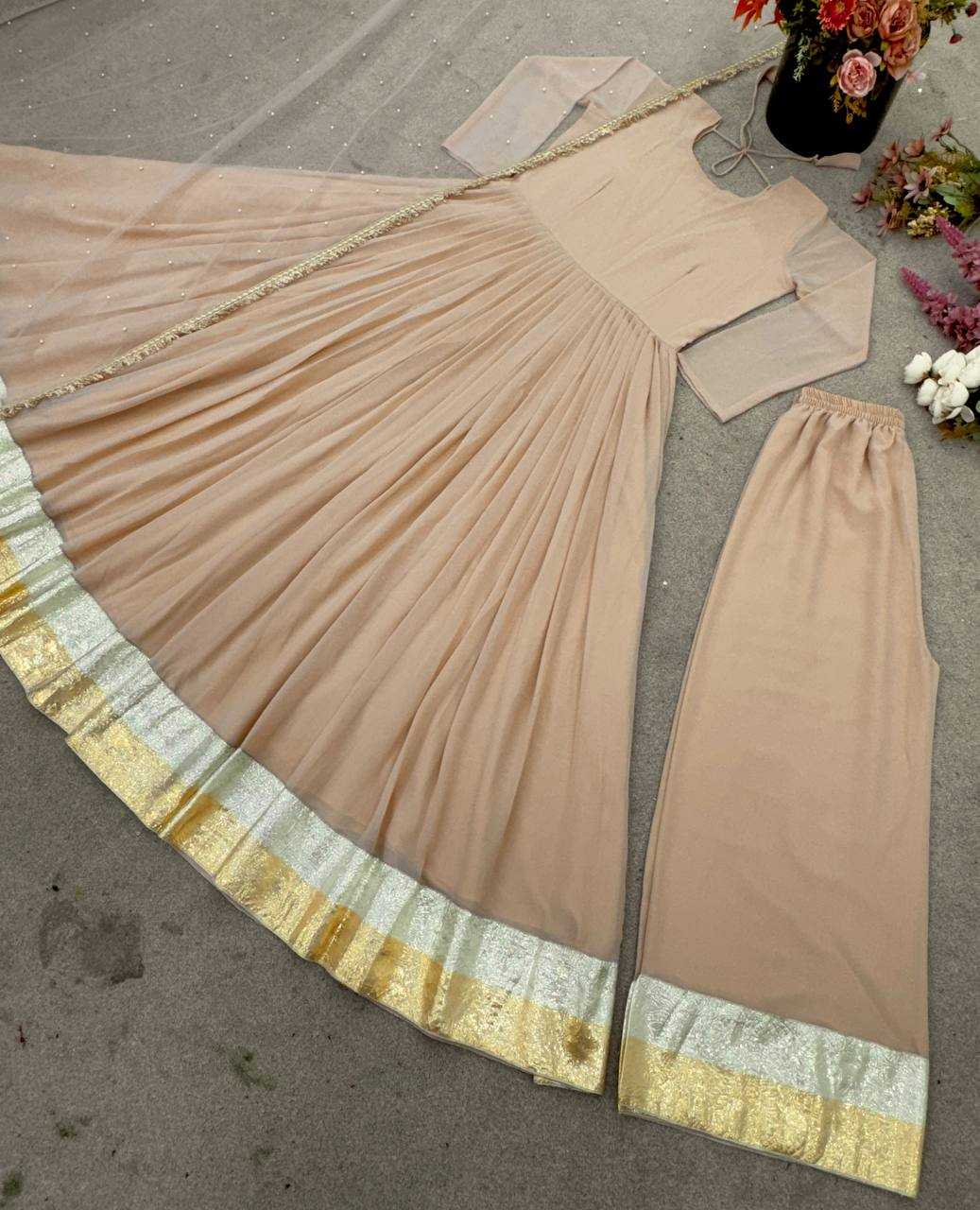 Ynf Georgette KESH499 3129 Gowns Wedding Collections Festive Collections Wholesale Georgette Gown Gown With Dupatta Full Sleeve Gowns Manufacturer