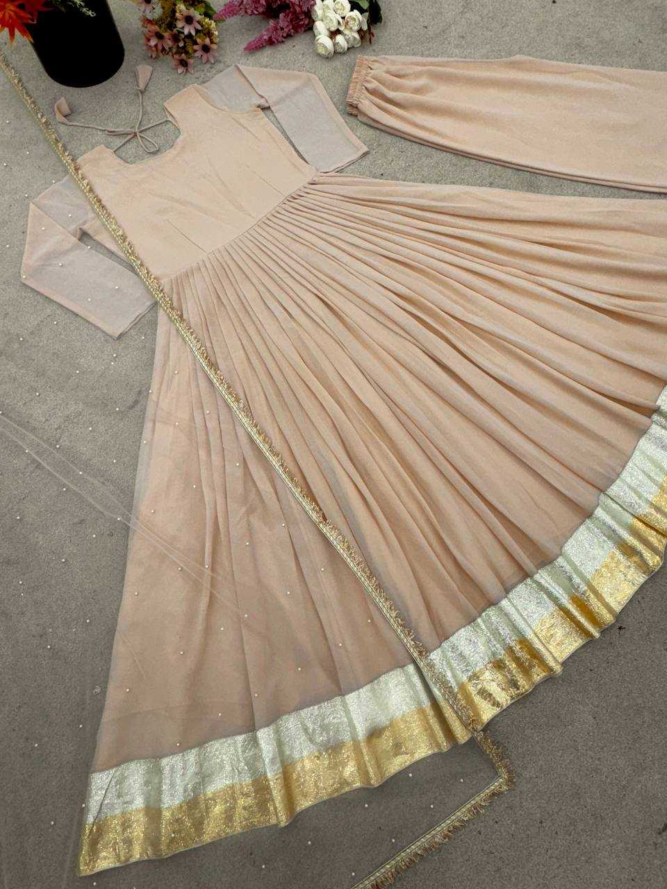 Ynf Georgette KESH499 3129 Gowns Wedding Collections Festive Collections Wholesale Georgette Gown Gown With Dupatta Full Sleeve Gowns Manufacturer