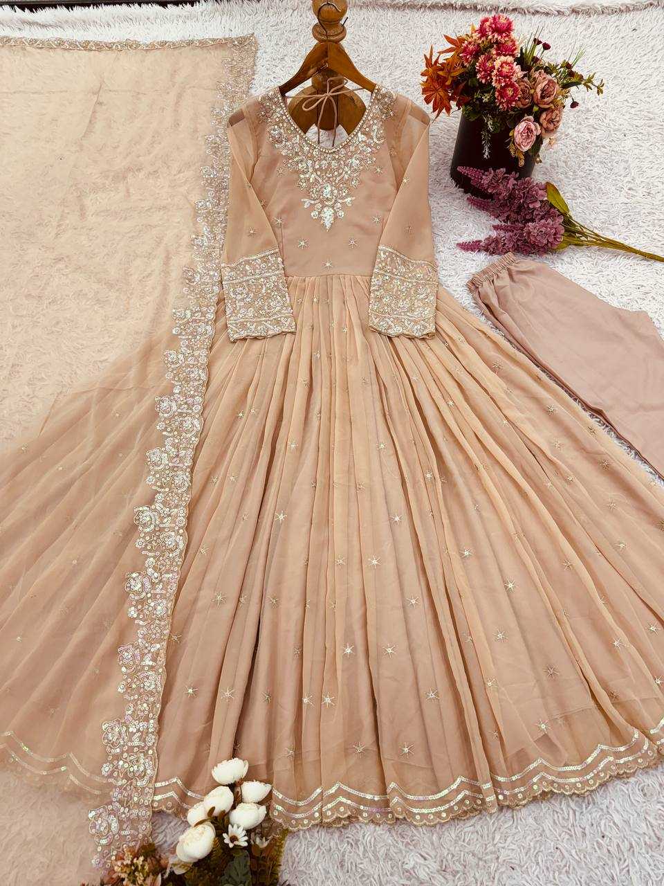 Ynf Georgette KESH499 419 Gowns Wholesale Embroidery Gowns Party Gowns Georgette Gown Manufacturer