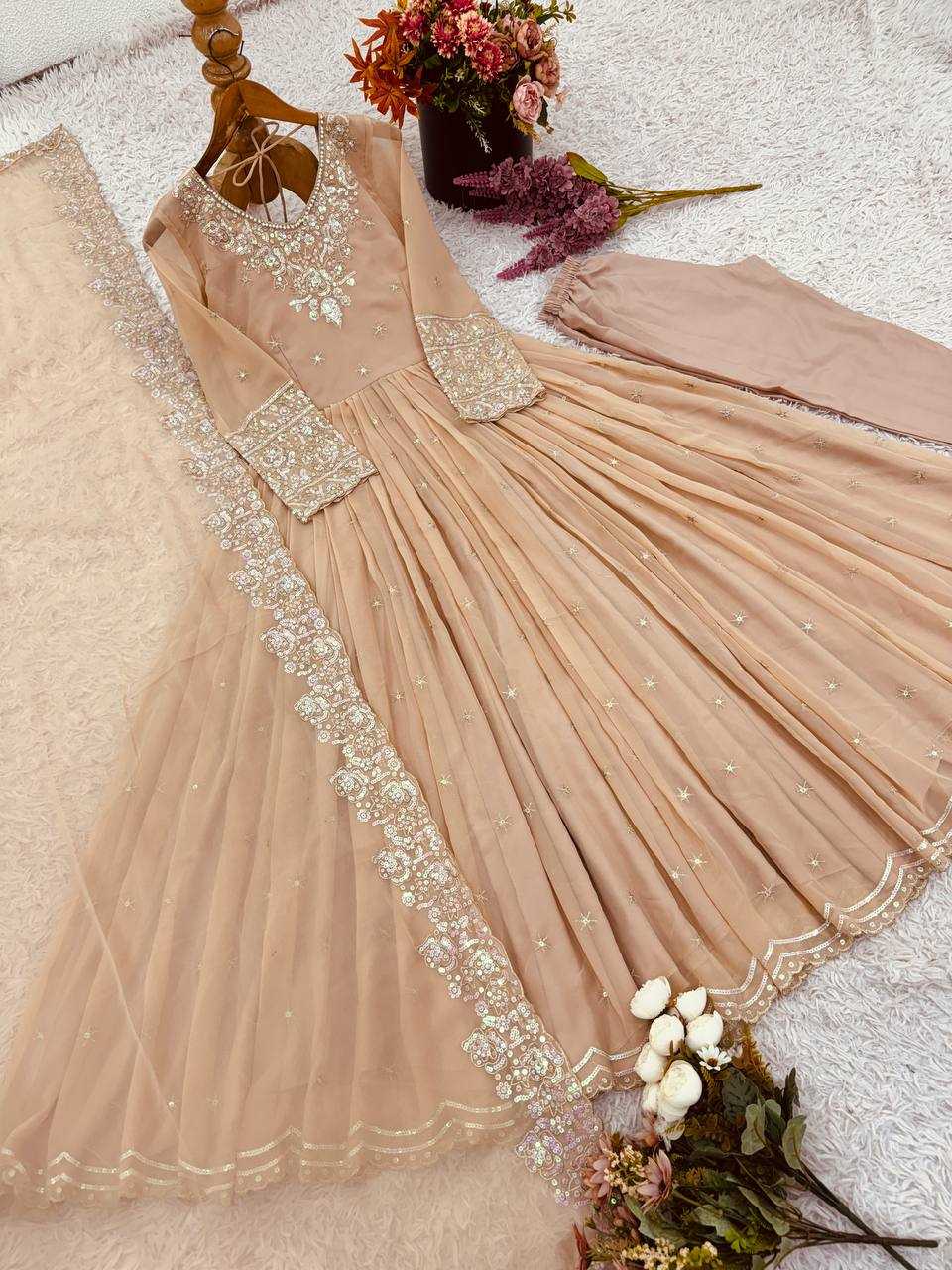 Ynf Georgette KESH499 419 Gowns Wholesale Embroidery Gowns Party Gowns Georgette Gown Manufacturer