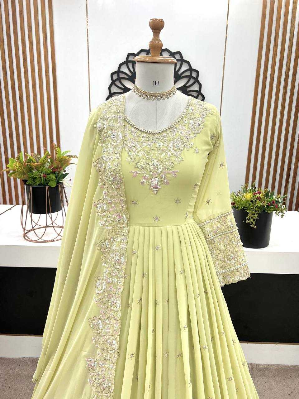 Ynf Georgette KESH499 419 Gowns Wholesale Embroidery Gowns Party Gowns Georgette Gown Manufacturer