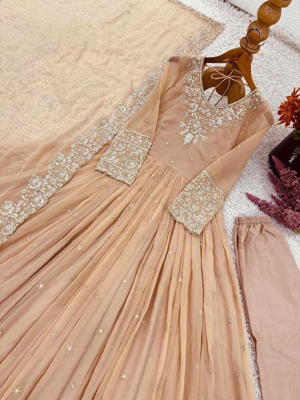 Ynf Georgette KESH499 419 Gowns Wholesale Embroidery Gowns Party Gowns Georgette Gown Manufacturer