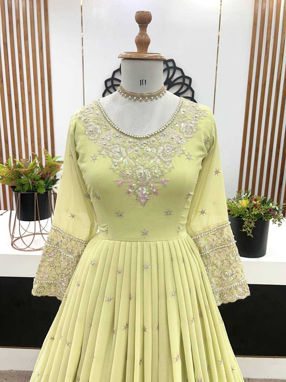 Ynf Georgette KESH499 419 Gowns Wholesale Embroidery Gowns Party Gowns Georgette Gown Manufacturer