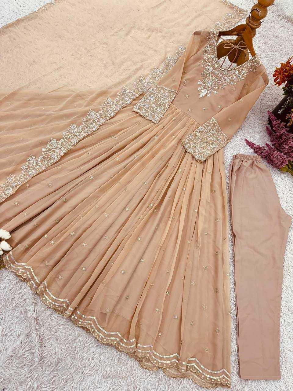 Ynf Georgette KESH499 419 Gowns Wholesale Embroidery Gowns Party Gowns Georgette Gown Manufacturer