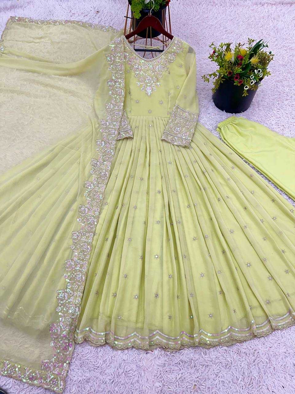 Ynf Georgette KESH499 419 Gowns Wholesale Embroidery Gowns Party Gowns Georgette Gown Manufacturer