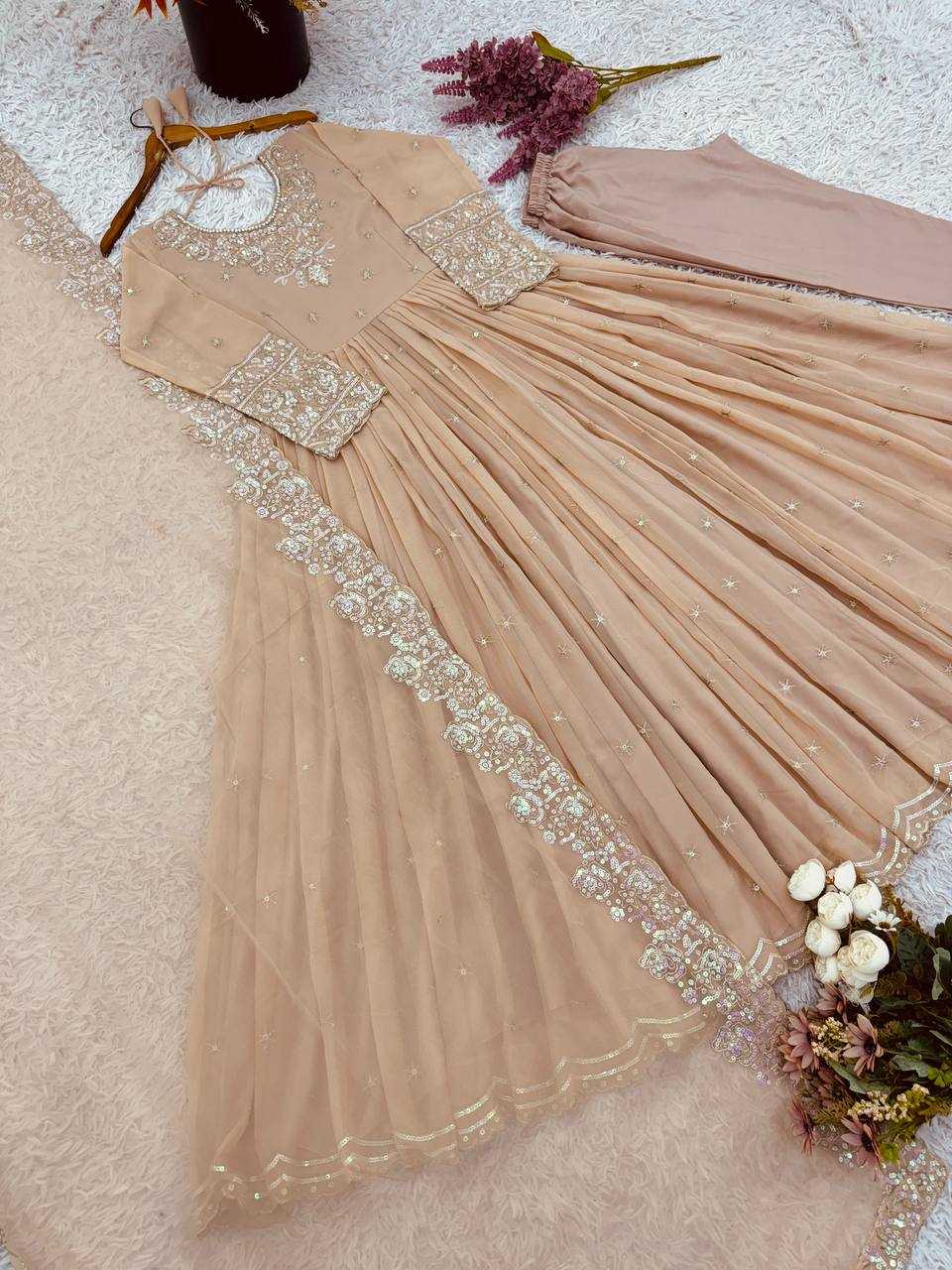 Ynf Georgette KESH499 419 Gowns Wholesale Embroidery Gowns Party Gowns Georgette Gown Manufacturer