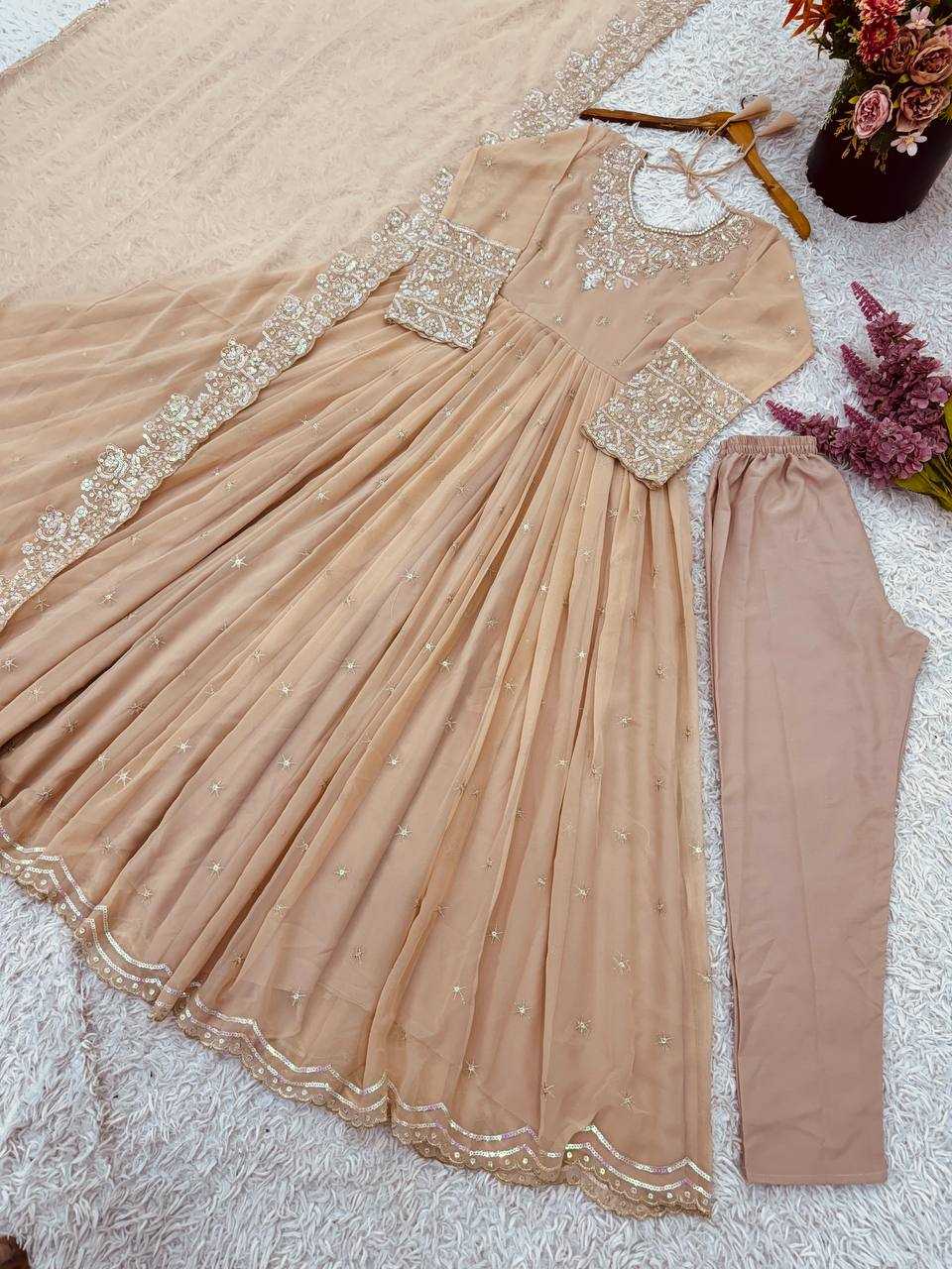 Ynf Georgette KESH499 419 Gowns Wholesale Embroidery Gowns Party Gowns Georgette Gown Manufacturer