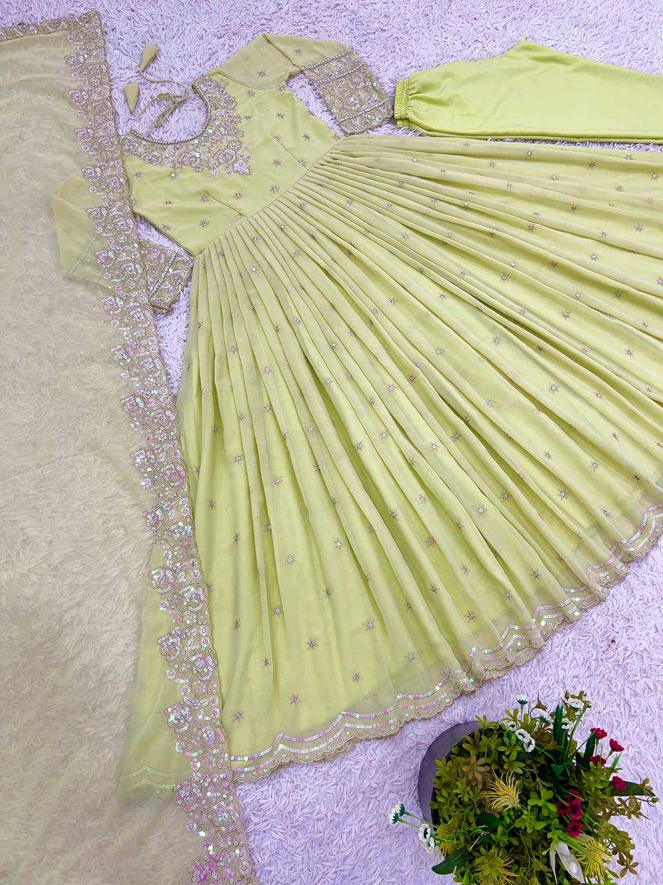 Ynf Georgette KESH499 419 Gowns Wholesale Embroidery Gowns Party Gowns Georgette Gown Manufacturer