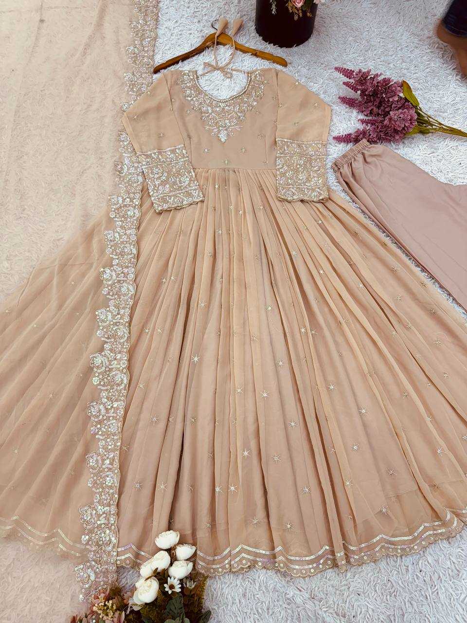 Ynf Georgette KESH499 419 Gowns Wholesale Embroidery Gowns Party Gowns Georgette Gown Manufacturer