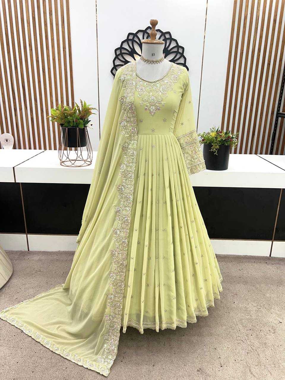 Ynf Georgette KESH499 419 Gowns Wholesale Embroidery Gowns Party Gowns Georgette Gown Manufacturer