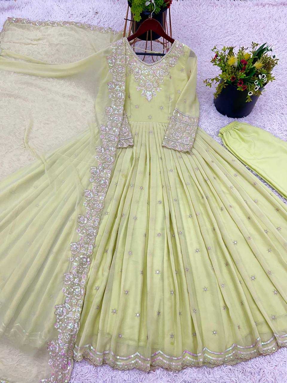 Ynf Georgette KESH499 419 Gowns Wholesale Embroidery Gowns Party Gowns Georgette Gown Manufacturer