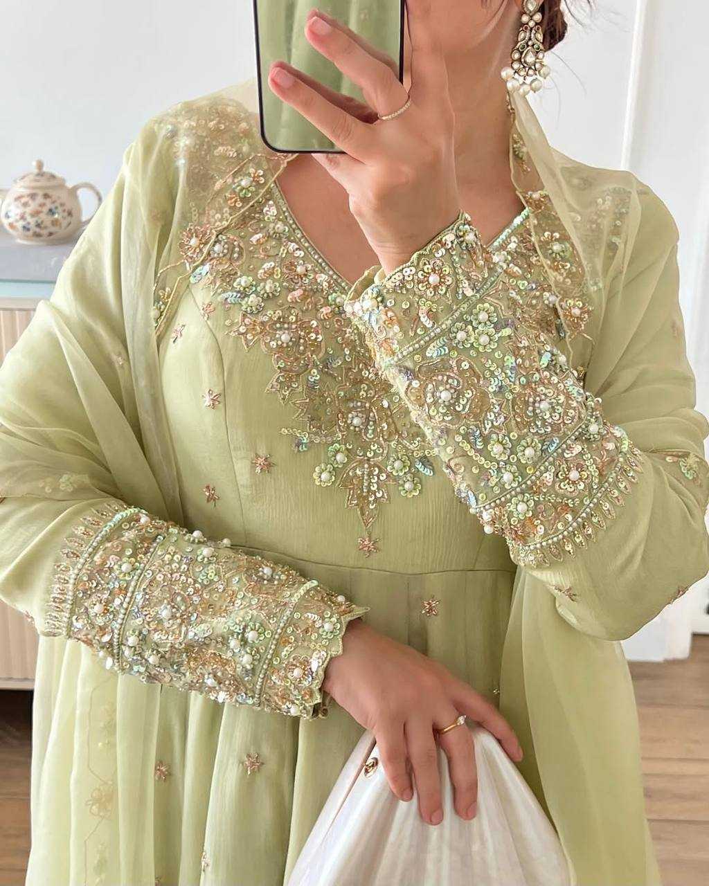 Ynf Georgette KESH499 419 Gowns Wholesale Embroidery Gowns Party Gowns Georgette Gown Manufacturer