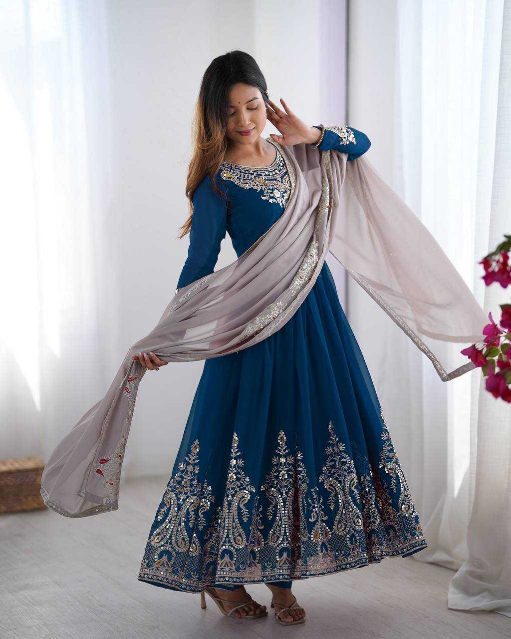 Ynf Georgette KESH499 5008 Gowns Wholesale Embroidery Gowns Party Gowns Georgette Gown Manufacturer