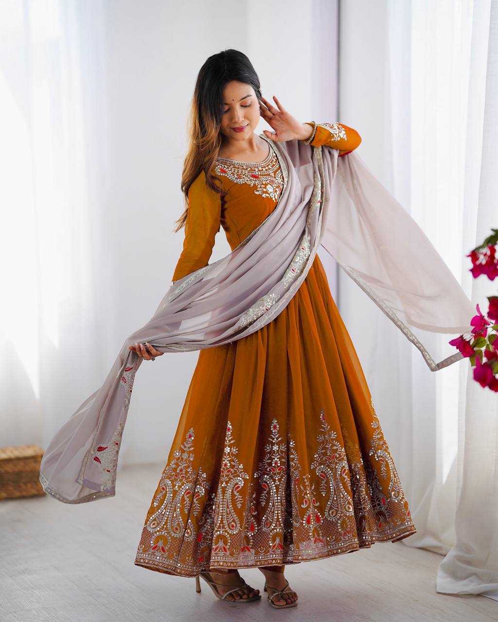 Ynf Georgette KESH499 5008 Gowns Wholesale Embroidery Gowns Party Gowns Georgette Gown Manufacturer