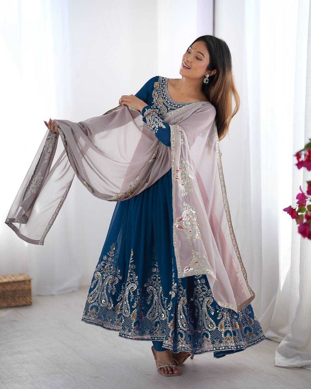 Ynf Georgette KESH499 5008 Gowns Wholesale Embroidery Gowns Party Gowns Georgette Gown Manufacturer