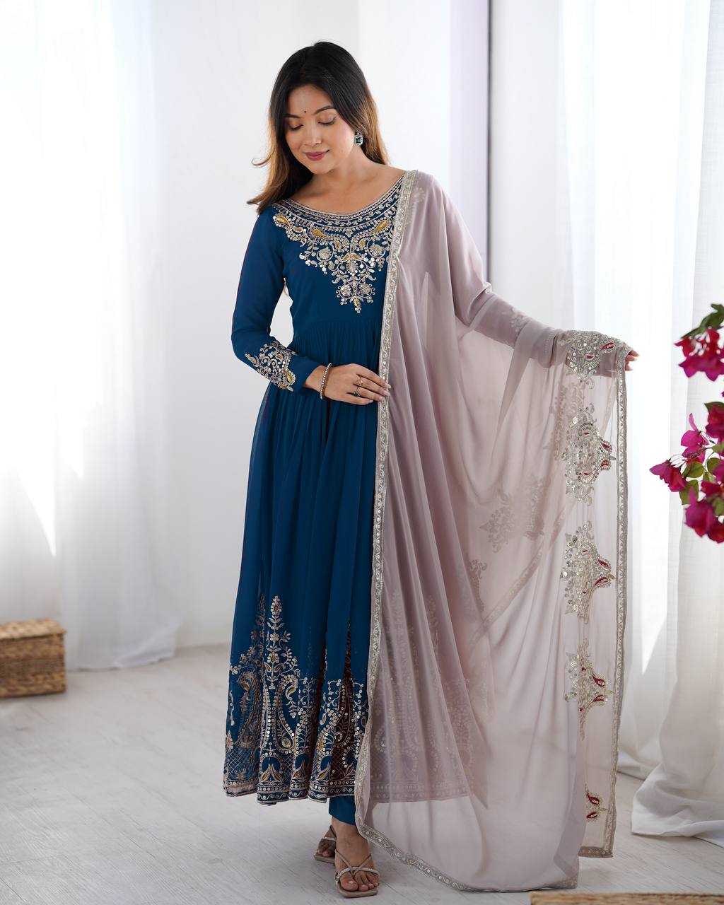Ynf Georgette KESH499 5008 Gowns Wholesale Embroidery Gowns Party Gowns Georgette Gown Manufacturer