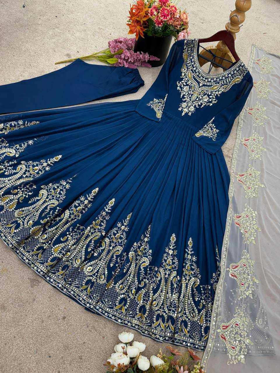 Ynf Georgette KESH499 5008 Gowns Wholesale Embroidery Gowns Party Gowns Georgette Gown Manufacturer