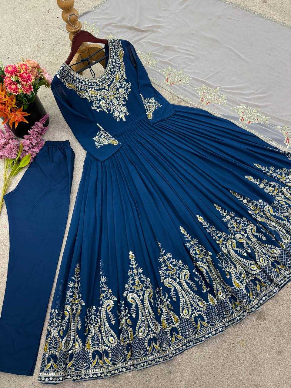Ynf Georgette KESH499 5008 Gowns Wholesale Embroidery Gowns Party Gowns Georgette Gown Manufacturer