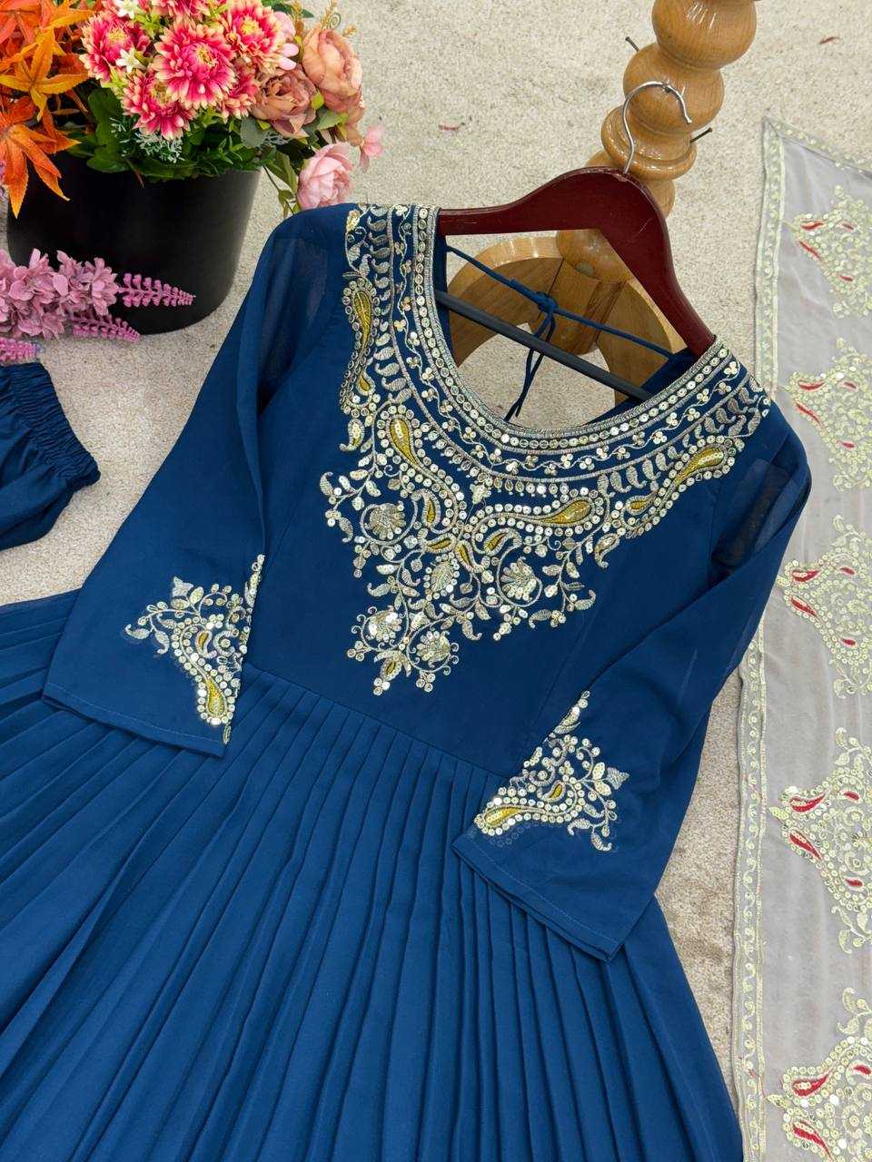Ynf Georgette KESH499 5008 Gowns Wholesale Embroidery Gowns Party Gowns Georgette Gown Manufacturer