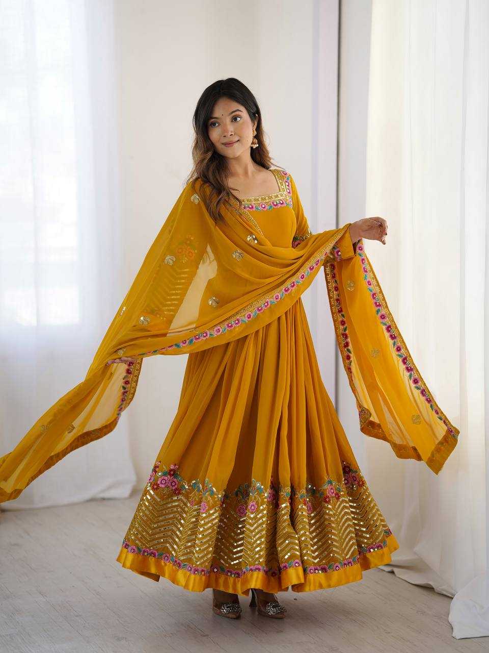 Ynf Georgette KESH499 5010 Gowns Wholesale Embroidery Gowns Long Gowns Georgette Gown Manufacturer